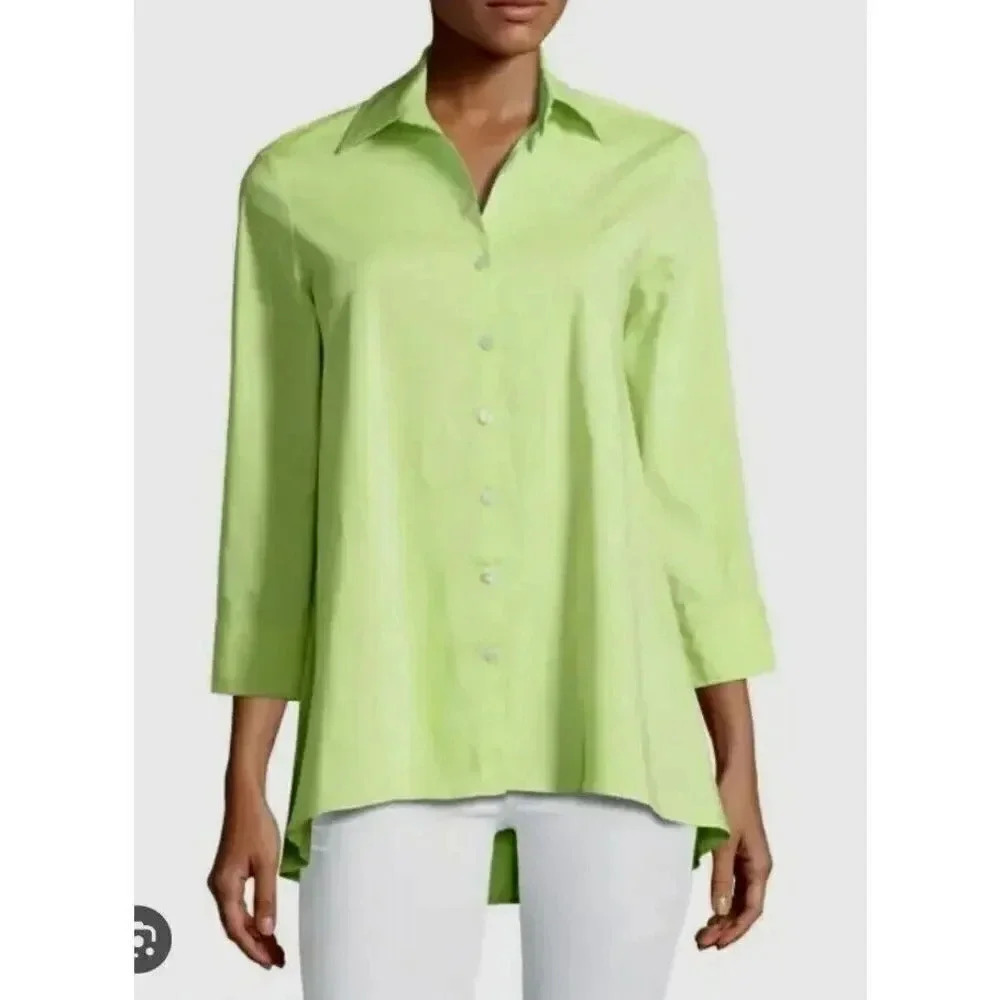 New Finley Light Green Trapeze 3/4 Sleeve Collared Button Down Blouse Si…
